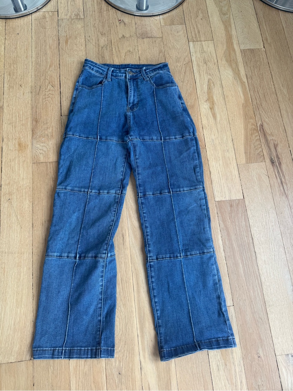Patchwork Straight-Leg Jeans in Blue